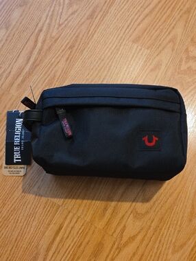 True Religion Black Toiletry Bag with Red Logo